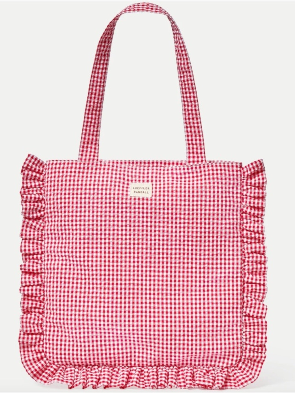 Loeffler Randall Justine Red Gingham Ruffle Tote
